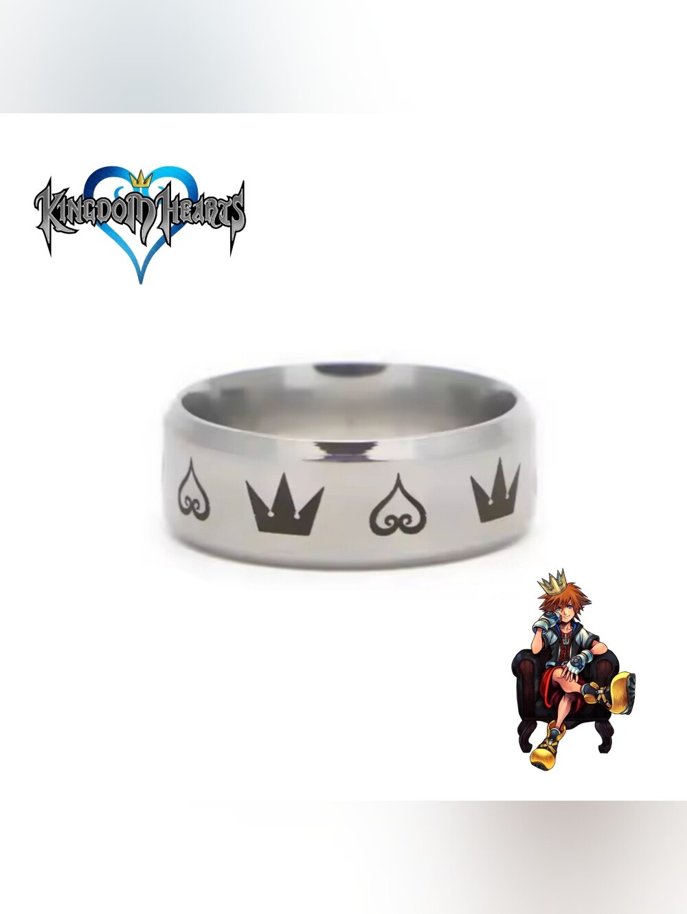 Kingdom Hearts Crown Heart Silver Tone Ring